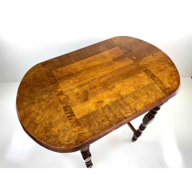 Vintage English Oak Oval Occasional Side Table | Jacobean Revival Turned Leg Side Table For Sale - Image 4 of 10