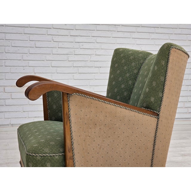 Mid-Century Modern Vintage Danish Lounge Chair in Wool Fabric and Oak, 1950s For Sale - Image 3 of 18