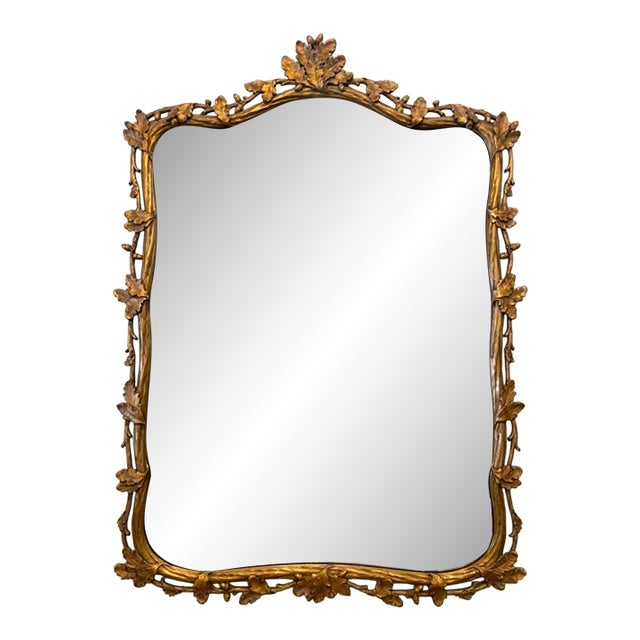 19th Century French Ornately Hand-Carved Gilded Mirror With Oak Leaf & Acorn Motif, Circa 1890 For Sale