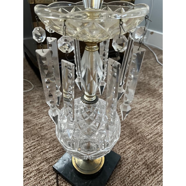 Antique crystal mid-century lamp featuring a faceted crystal body with brass tone accents. A beautiful piece I inherited...