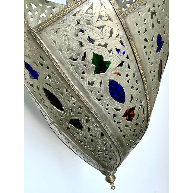 Vintage Engraved Colored Glass Lantern For Sale - Image 10 of 12