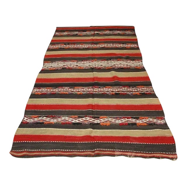 1950s Vintage Moroccan Authentic Tribal Kilim Rug North Africa For Sale