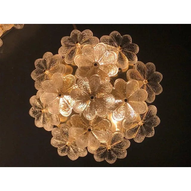 Medium size Ernst Palme floral glass flush mount sconce. Rewired for USA. Requires 5 E14 base up to 40watt bulbs.