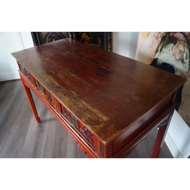 Wood 19th Century Red Lacquer Chinese Table For Sale - Image 7 of 9