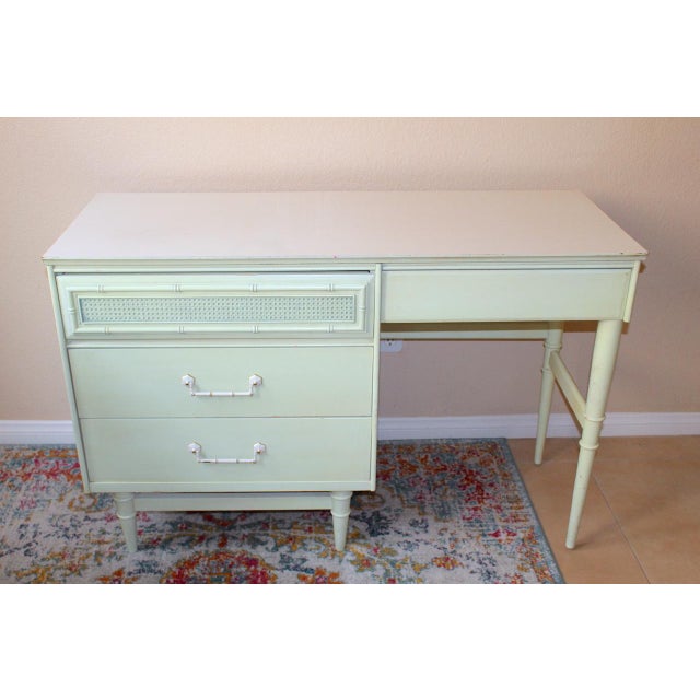 Wood Rare Vintage Bassett Mid-Century Modern Student Desk & Dresser Set in Moss Green - Original Finish For Sale - Image 7 of 18
