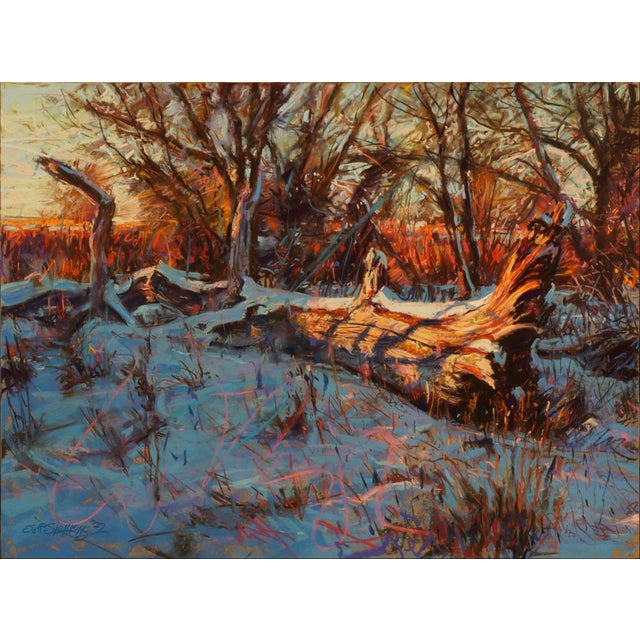 Contemporary Afternoon's End by Jeff Slemons | Soft Pastel on Sanded Paper Winter landscape with fallen trees. For Sale - Image 3 of 4