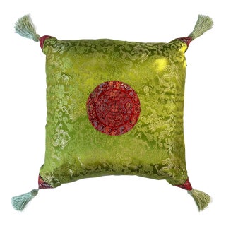 Chinoiserie Silk Brocade Tassel Pillow For Sale