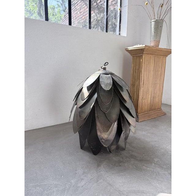 Brutalist Welded Metal Flower Pendant Light, 1970s For Sale - Image 9 of 18