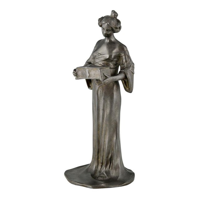 Matte, Lady with Casket, 1900s, Pewter For Sale - Image 6 of 10