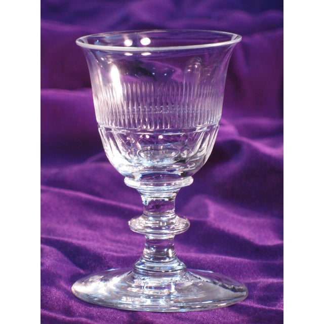 Glass Antique Clear Stemmed Wine Glass, Handmade Mouth Blown & Cut Fluting & Panels 1820-60's For Sale - Image 7 of 7