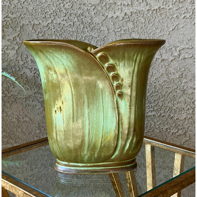 Circa 1949 Frankoma Pottery "Modelled Wheat" Vase Style 74 in Prairie Green For Sale - Image 15 of 18