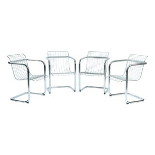 Vintage Italian Wire Chairs in Chrome and Metallic, 1974, Set of 4 For Sale