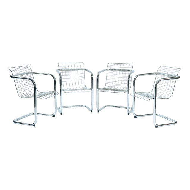 Vintage Italian Wire Chairs in Chrome and Metallic, 1974, Set of 4 For Sale