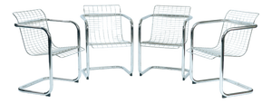 Vintage Italian Wire Chairs in Chrome and Metallic, 1974, Set of 4