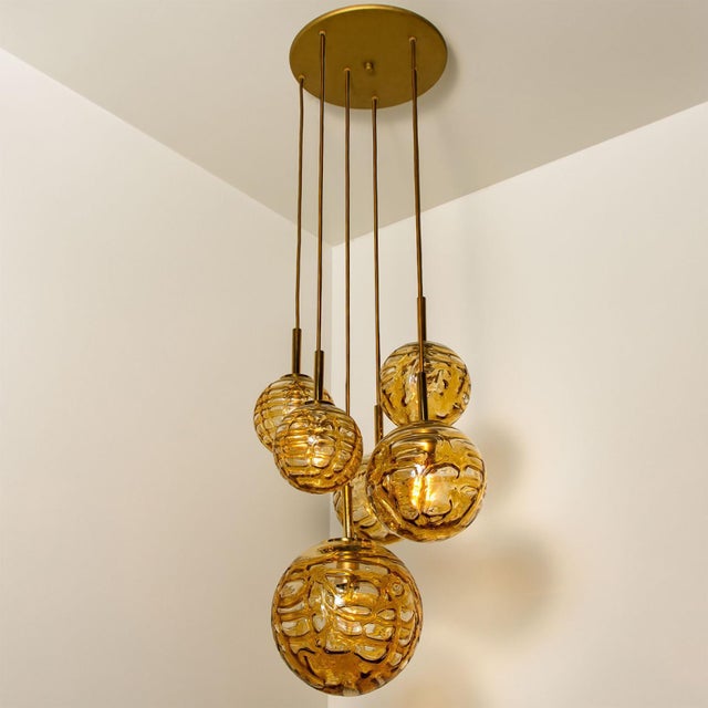 Gold Cascade Fixture with Six Yellow Murano Glass Globes, 1960s For Sale - Image 8 of 18