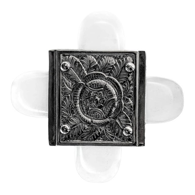 Bronze French Art Deco Chandelier, Lantern by Schneider For Sale - Image 8 of 9