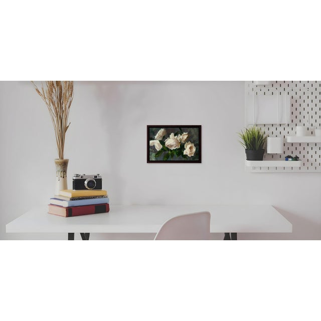 Contemporary Contemporary Roses III by Jon Doran | Oil on Panel Open White Roses on Grey Still Life For Sale - Image 3 of 9