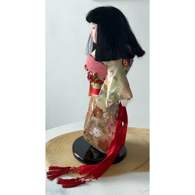 Japanese Mid 20th Century Traditional Japanese Ichimatsu Ningyo Doll Standing Ornate Floral Kimono 18.5”h For Sale - Image 3 of 12