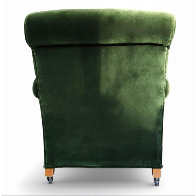 Early 20th Century Early 20th Century Green Velvet British Rolled Arm Club Chair For Sale - Image 5 of 7