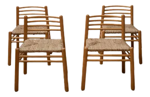 1960s Vintage Scandinavian Rush Seat Side Chairs - Set of 4