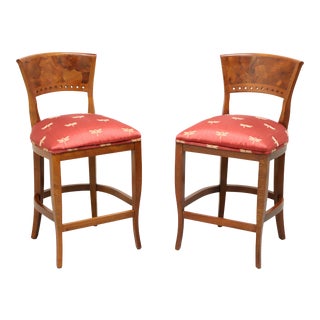 Tiger & Burl Oak Counter Height Stools by Emerson Et Cie - Pair A For Sale