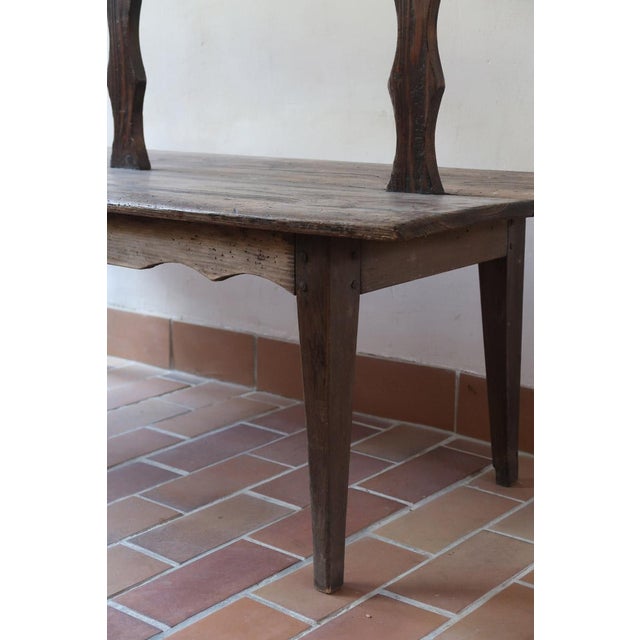 Wood 19th Century French Rustic Bench in Wood with Scalloped Back For Sale - Image 7 of 14