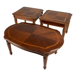 Mid 20th Century Matching Parquetry Inlaid 3-Piece Occasional Table Set For Sale