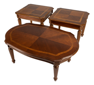 Mid 20th Century Matching Parquetry Inlaid 3-Piece Occasional Table Set