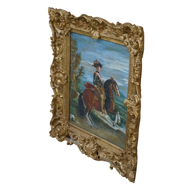 Realism Late 20th Century Equestrian Portrait of Philip IV After Diego Velázquez Oil Painting Framed 34" For Sale - Image 3 of 12