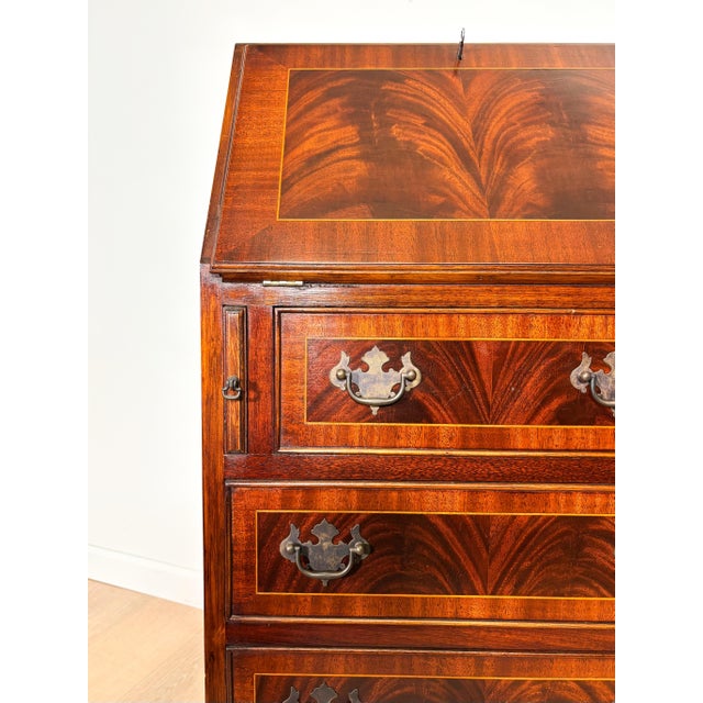 Vintage Georgian Style Flame Mahogany Secretary Desk For Sale - Image 4 of 10
