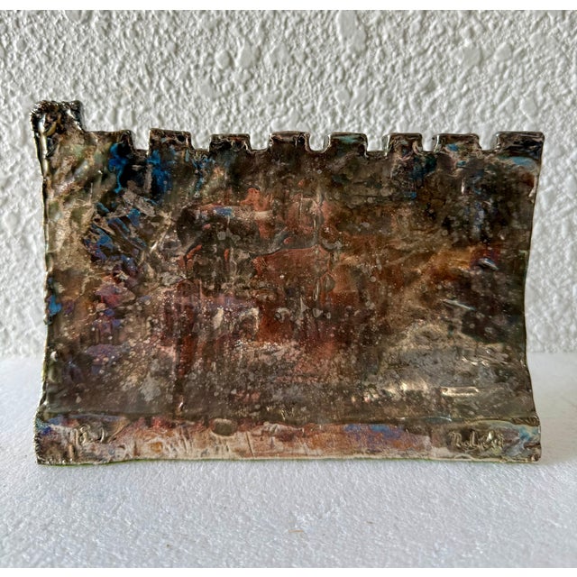 Bronze Unknown, Artist Designed Signed Judaica Israeli Menorah Candelabra Sculpture Silver Plate For Sale - Image 8 of 12