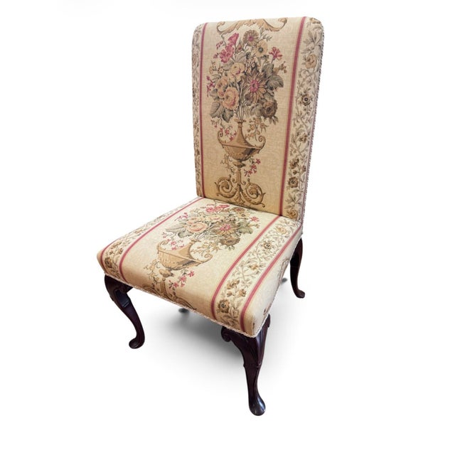 Set of 8 Traditional Carved Mahogany-Finish Dining Chairs With Floral Tapestry Upholstery For Sale In Houston - Image 6 of 8