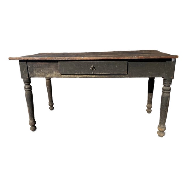 19th Primitive Farm Table in Original Condition For Sale