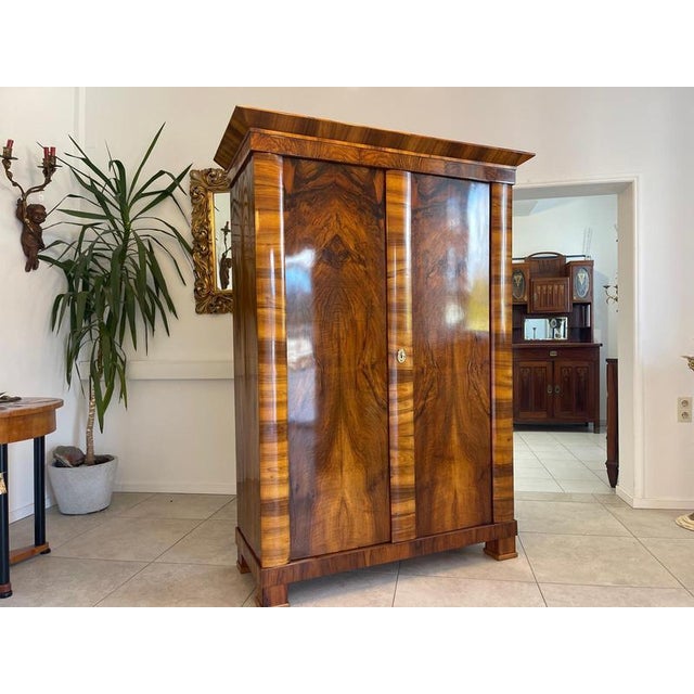 Original restored 2-door Biedermeier box hall cupboard wardrobe dimensions: height x width x depth 192 x 140 x 59 A...