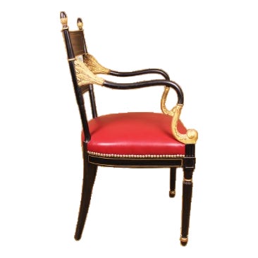 Regency Style Parcel Gilt Black Painted Armchair For Sale