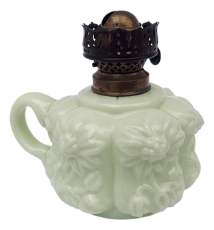 Antique Uranium Glass Floral Miniature Lamp, 1900s