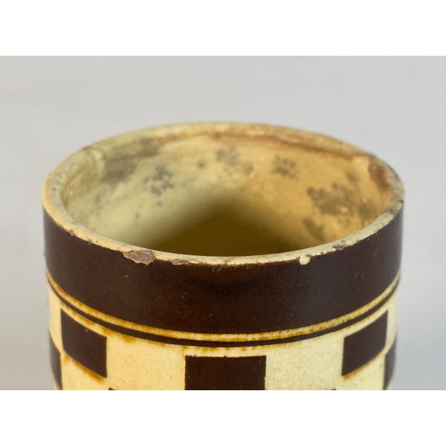 Ceramic Antique Child's Mochaware Mug: Checkerboard Yellowware, Austrian 19th Century For Sale - Image 7 of 10