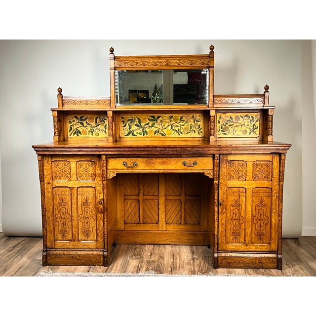 Antique Victorian Aesthetic Movement Oak Desk in Original Finish C. Late 19th Century For Sale - Image 4 of 14