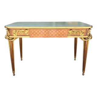 French Louis XVI Marquetry & Gilt-Bronze Bureau Plat Attributed Maison Beurdeley For Sale