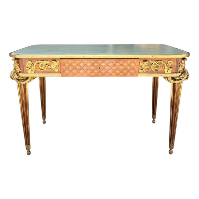 French Louis XVI Marquetry & Gilt-Bronze Bureau Plat Attributed Maison Beurdeley For Sale