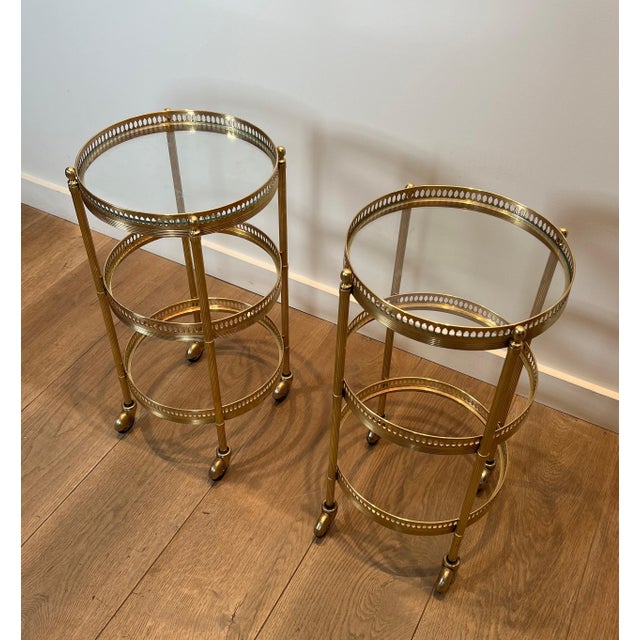 Maison Jansen 1940s Pair of round bar carts with removable tops, Maison Jansen, Attributed For Sale - Image 4 of 12