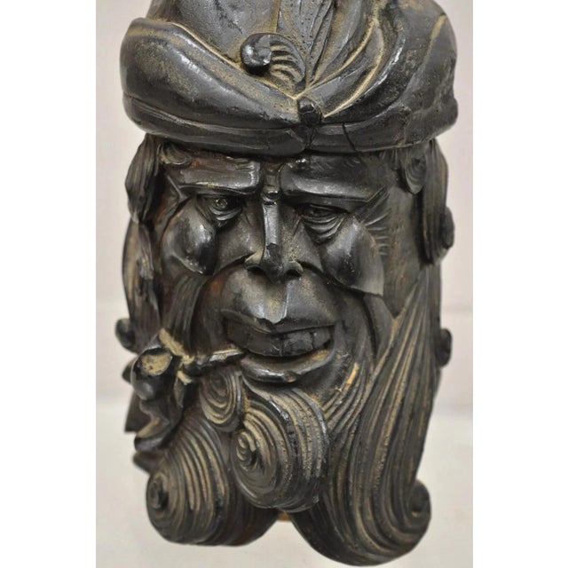 Antique 19th Century European Black Forest Figural Wood Carved Bearded Man Lidded Tobacco Jar. Circa Late 19th Century....