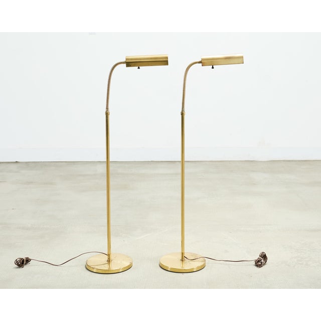 Mid-Century Modern Pair of Mid-Century Brass Adjustable Pharmacy Floor Lamps For Sale - Image 3 of 18