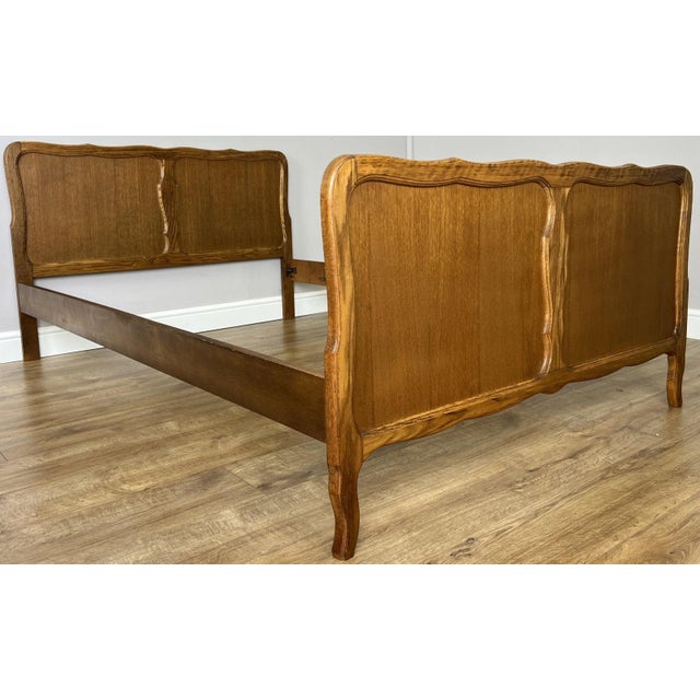 Vintage French Louis XVI Double Bed Frame in Oak with Carved Headboard For Sale - Image 3 of 11