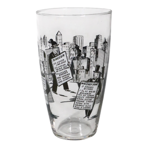 Vintage Sandwich Man Drink Mixing Glass Attributed to Libbey