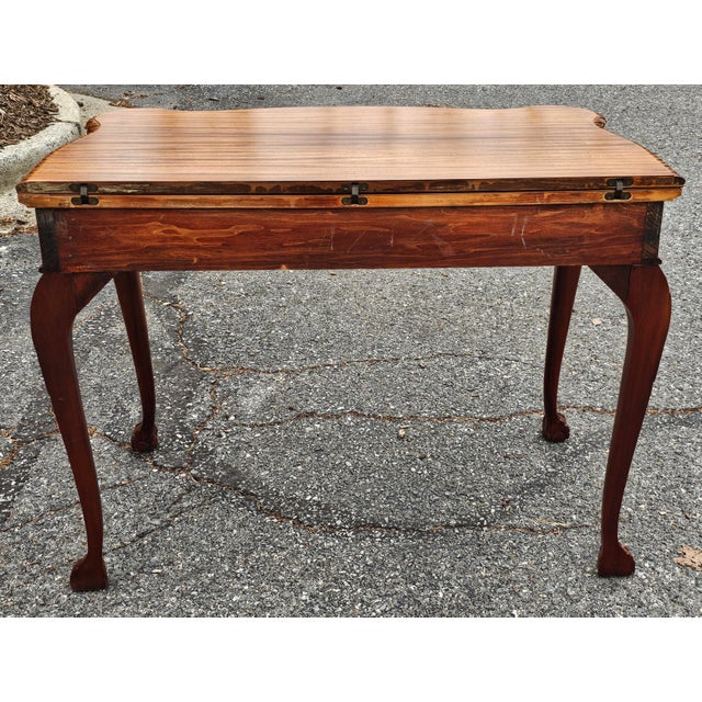 Wood Early 20th Century Chippendale Mahogany Fold-Top Console Card Table For Sale - Image 7 of 10