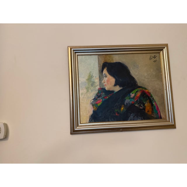 Vintage 1987 Chinese Oil Portrait Painting of a Woman For Sale In New York - Image 6 of 8
