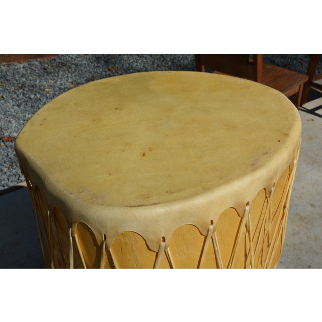 Set of 2, 1970s Native American Style Pow Pow Taos Pueblo Rawhide / Skin & Wood Large Round Drum & Mallet For Sale - Image 10 of 15