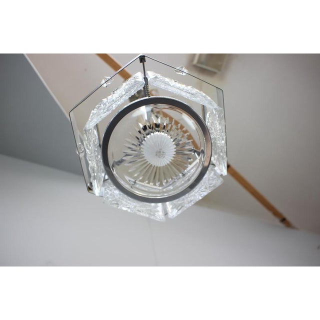 Czechoslovak Cut Glass and Chrome Pendant Light from Kamenický Šenov, 1970s For Sale - Image 4 of 14