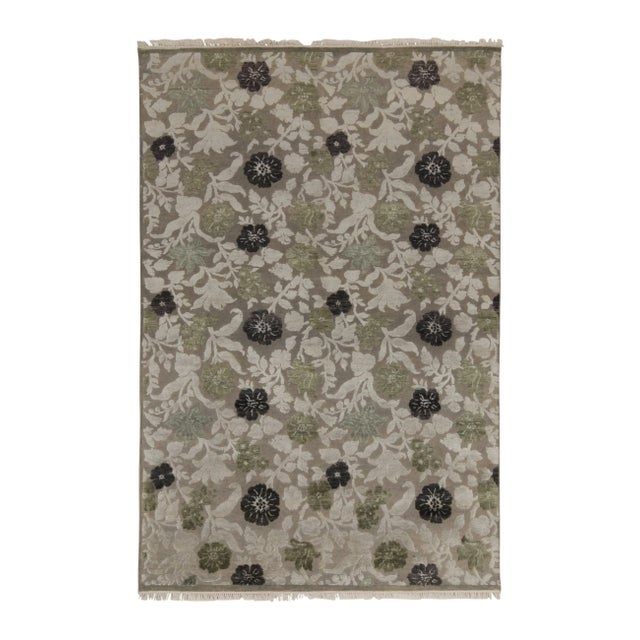 Green Rug & Kilim’s Contemporary Rug in Beige-Brown, Black and Green Floral Patterns For Sale - Image 8 of 8